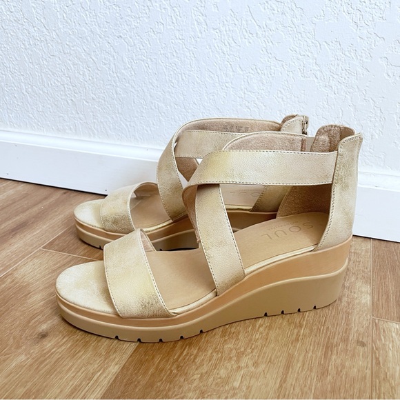 SOUL Naturalizer Shoes - Soul Naturalizer Goodtimes Wedge Sandals Metallic Champagne Size 11M Comfort